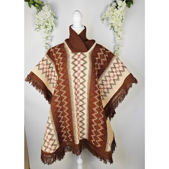 Reyes OS Mexican Jorongo Sarape Poncho Fringe Boho Charro Western Fall Unisex - Picture 2 of 13